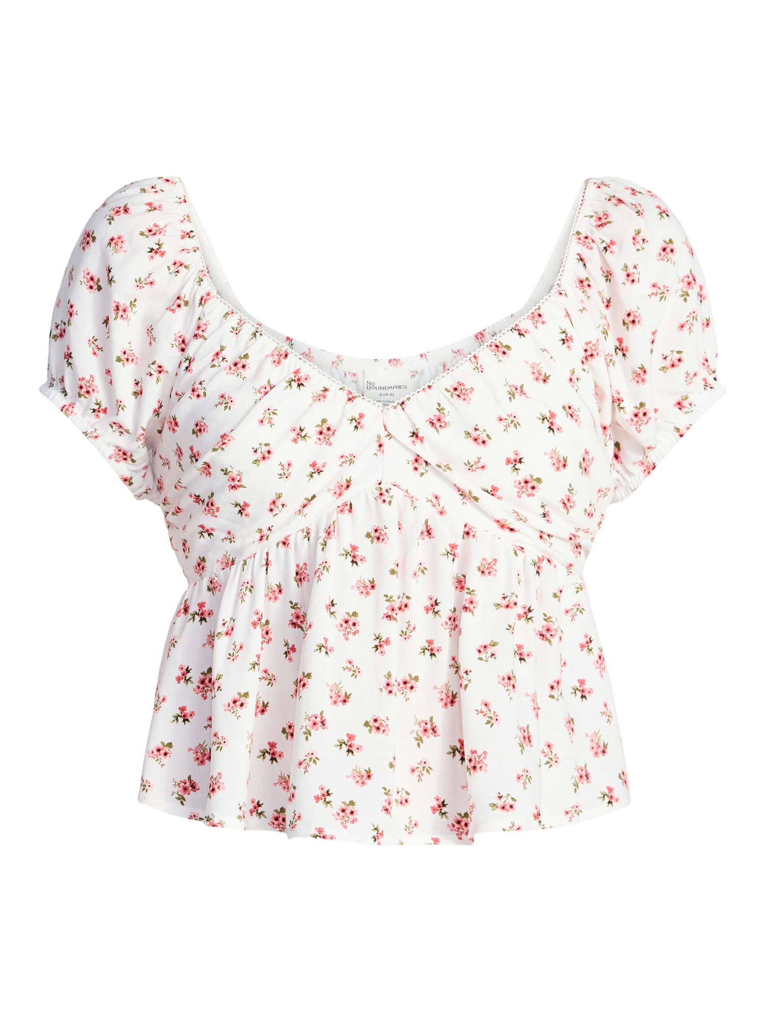 No Boundaries Picot Trim Babydoll Top, Women’s XXS-XXL