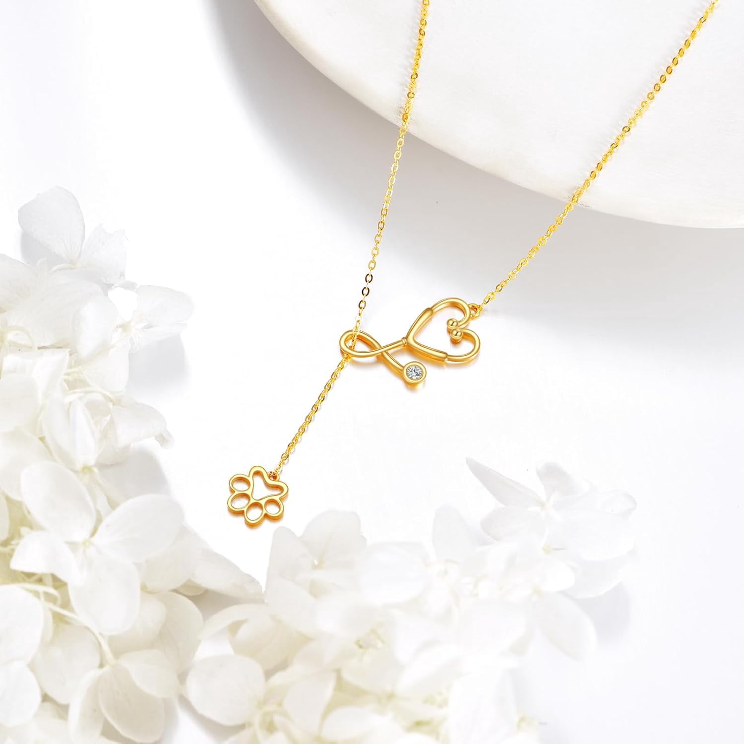 YAFEINI 14k Solid Gold Nurse Necklace for Women Real Gold Stethoscope Nursing Jewelry Gift