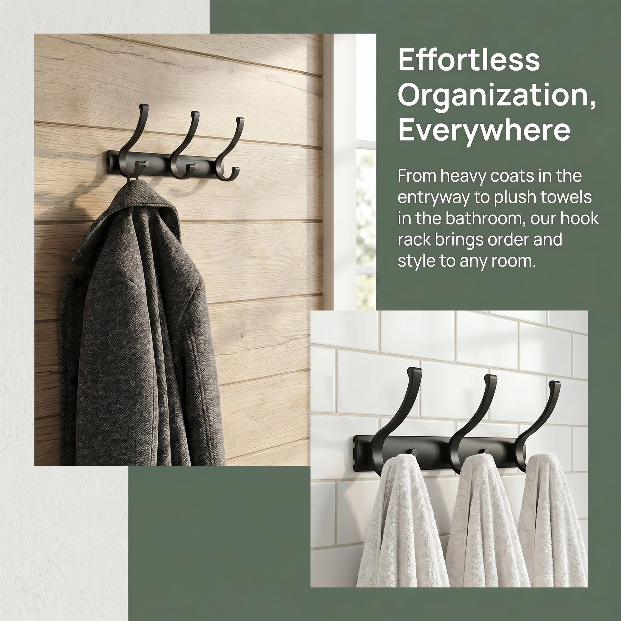Unique Bargains Coat Rack Wall Mount,Hat Rack for Entryway and Bedroom Black 3 Hooks