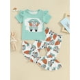 thumbnail image 2 of Suealasg Kids Little Girl Easter Outfits Carrot Print Short Sleeve T-Shirt and Elastic Flare Pants 2Pcs Toddler Summer Clothes Set, 2 of 9