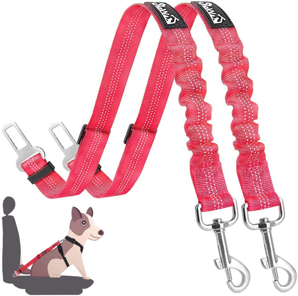 SlowTon Dog Seat Belt 2 Pack Adjustable Pet Car Seatbelt Elastic Bungee Buffer Heavy Duty Reflective Nylon Safety Belt Connect to Dog Harness in Vehicle Travel Daily Use 