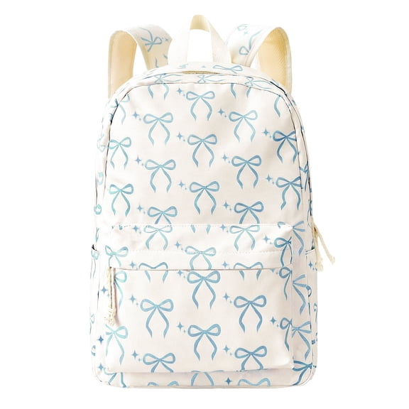 Pastel Blue Bowknot Teen Backpack - Cute Star Pattern Lightweight School Bag for College High School Students