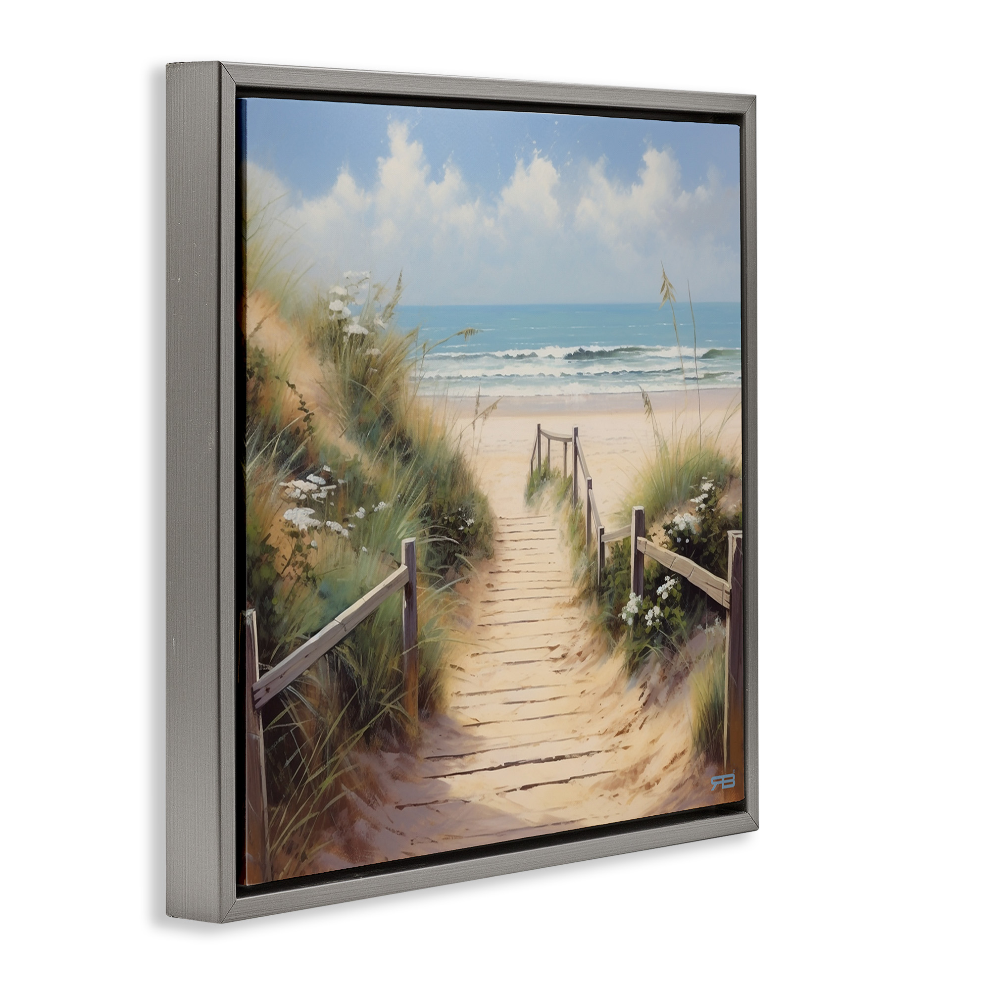 Stupell Industries Sandy Path to Beach Landscape Painting Gray Floater Framed Canvas Art Print Wall Art, 25 x 25