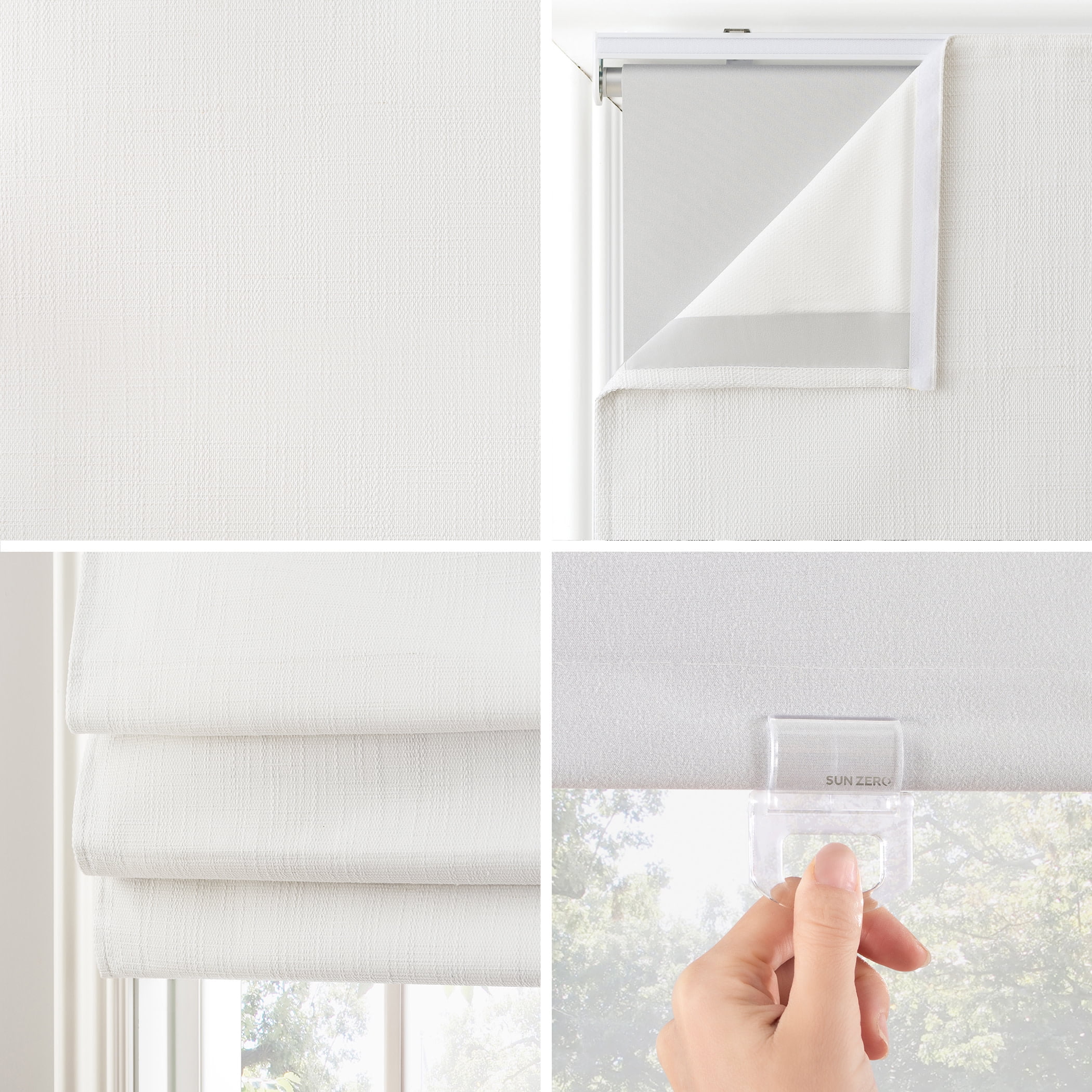 Sun Zero Pryer 1-Piece Textured 100% Blackout Cordless Roman Shade, 31"X64", White
