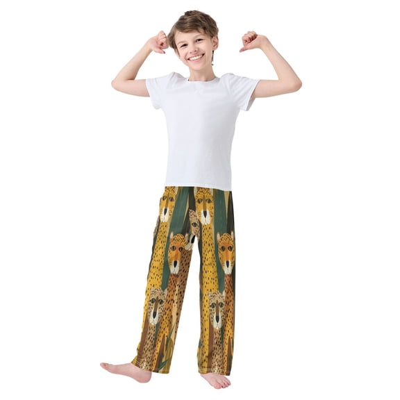 Iauyy Boys Pajama Pants for Boys-Cotton-Like Modal PJ Bottoms for Kids-Relaxed Fit-Soft Sleep Pants in Sizes 6Y-14Y (S-XL),A Group Of Cheetahs