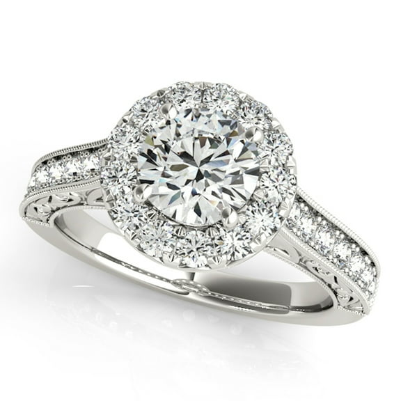 Aonejewelry 1 Ct. Halo Round Diamond Antique Milgrained Engagement Ring In 14k White Gold