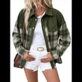 thumbnail image 2 of Camisa de Franela A Cuadros para Mujer, Larga, Informal, para Otoño Verde M, 2 of 10