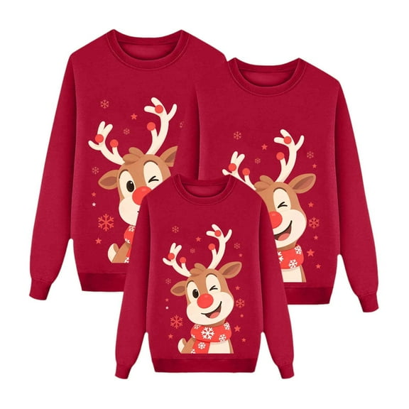 Fiaer Christmas Sweatshirts for Family Funny Reindeer Graphic Xmas Pullover Fashion Baggy Crew Neck Long Sleeve Holiday Tops Kid 140