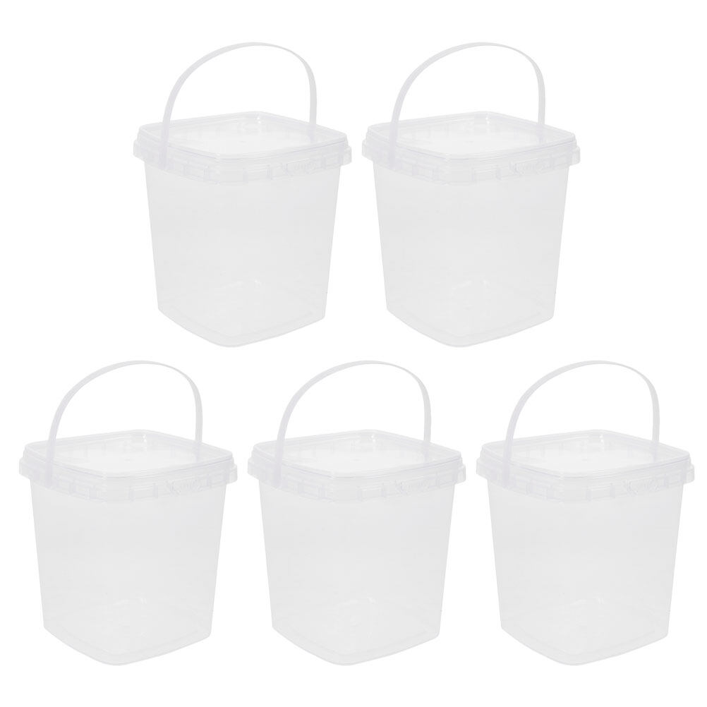 5pcs Clear Bucket with Lid Food Bucket for Ice Cream Milk Tea Ice Cube