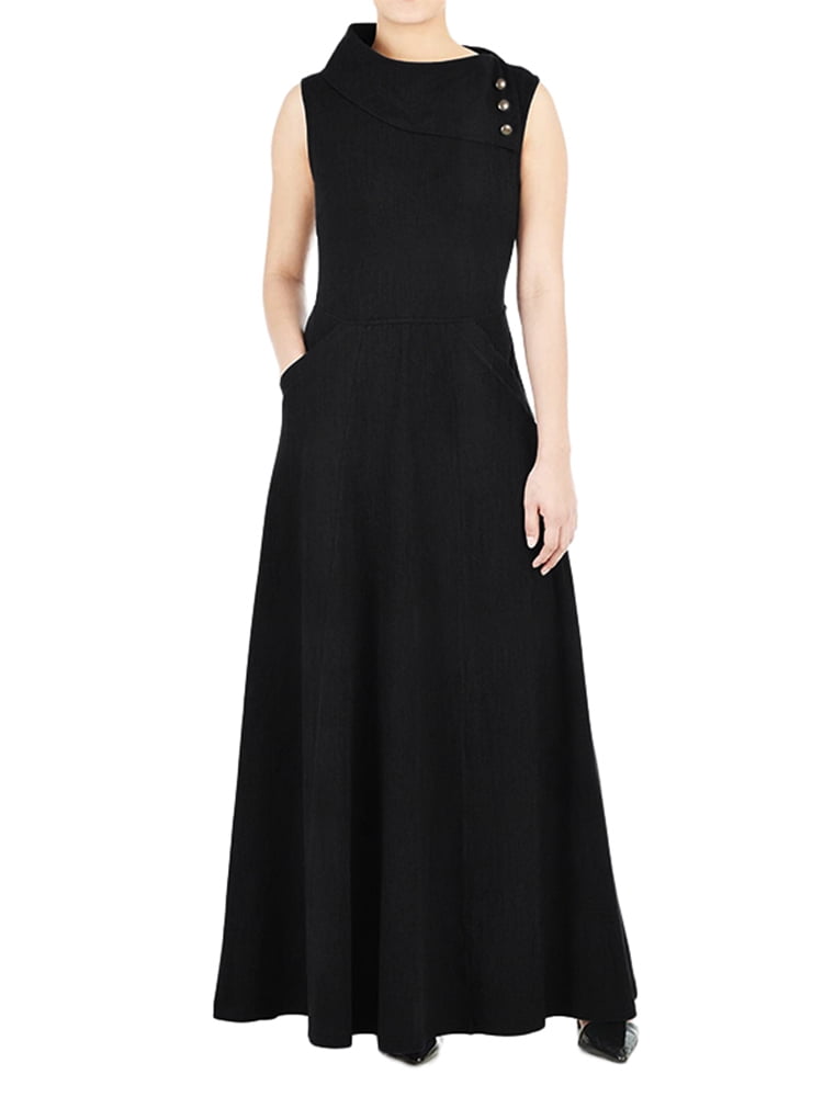 VONDA Women's Sleeveless Dress Plus Size Black Evening Dress Loose Casual Dress Maxi Dress