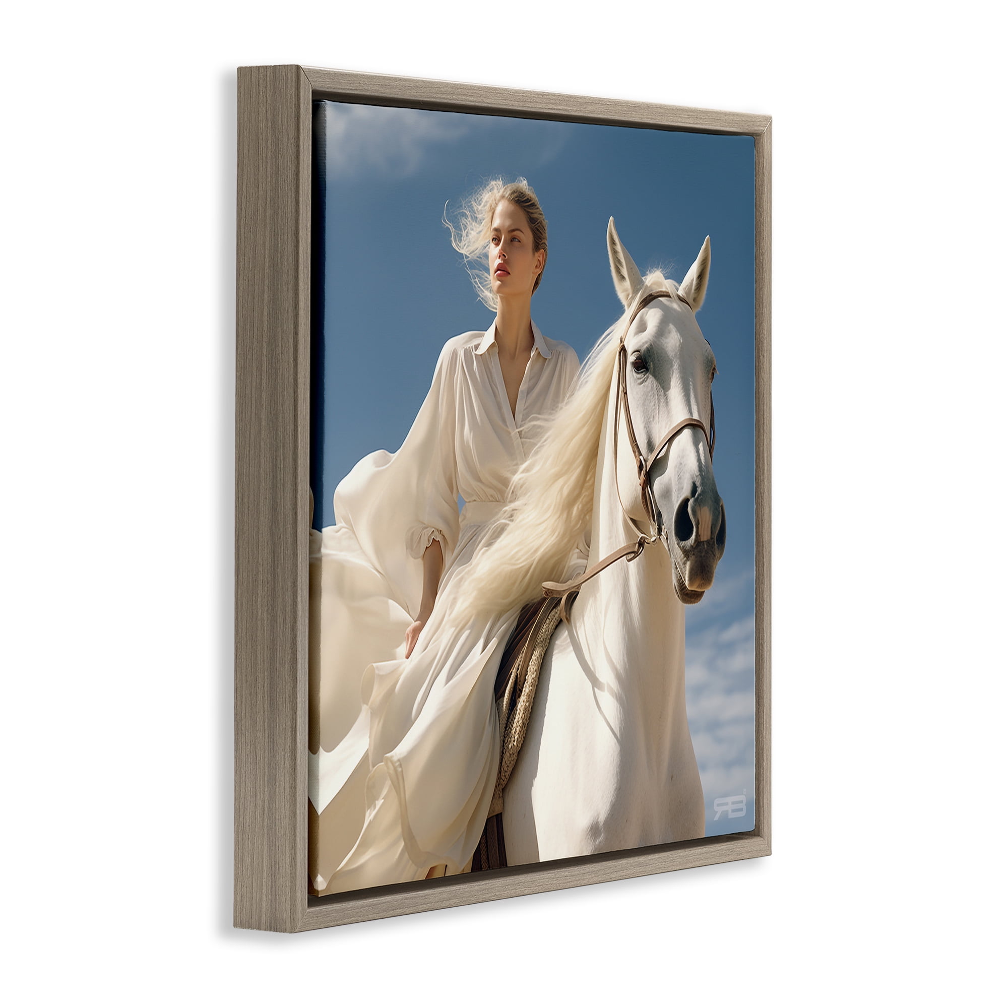 Stupell Industries Windswept Equestrian Girl People Painting Brown Floater Framed Canvas Art Print Wall Art, 25 x 25