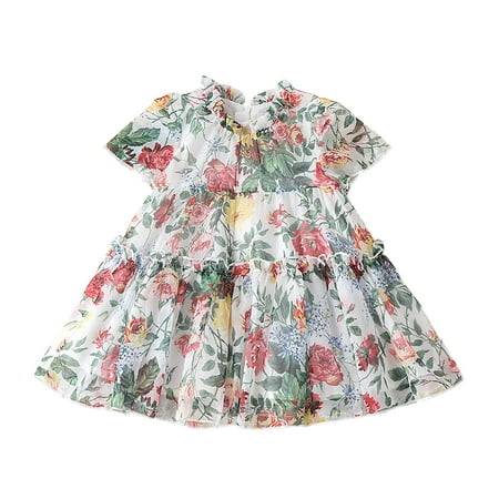 

Toddler Girls Dress Summer Short Sleeve Casual Fashion Floral Printed Lovely Kawaii Style Dress Princess Dress Baby Clothing