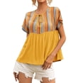 thumbnail image 2 of Camiseta de mujer Étnico Manga corta Hueco con cordones Verano Casual Top, Amarillo, S kenally AP001227-05, 2 of 7