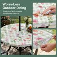 thumbnail image 5 of Round Outdoor Tablecloth with Umbrella Hole and Zipper, Spring Floral Tablecloth with Elastic Waterproof, Pink Flowers Green Plaid Pastoral Patio Table Covers for 31" - 35" Picnic Pool Tables, 5 of 9