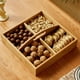 thumbnail image 5 of Caja de madera para frutas secas, bandeja para aperitivos con 4 rejillas de comedor para fiesta, cuenco para dulces, regalo de calentamiento de casa 25x25x6.5cm perfecl bandeja de golosinas, 5 of 8