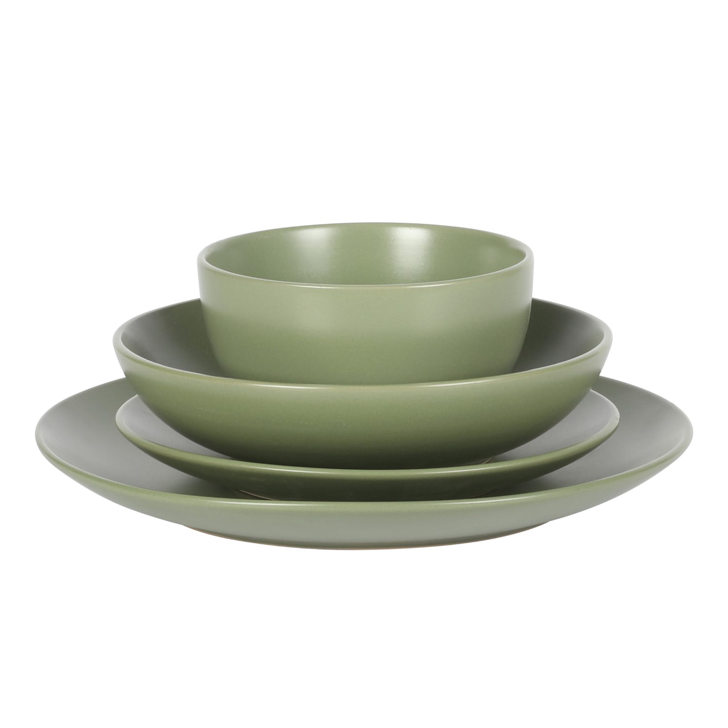 Gibson Home Queenslane 16 Piece Double Bowl Plates and Bowls Dinnerware Sets - Matte Green