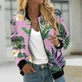 thumbnail image 6 of Womens Full Zip Bomber Jackets with Pockets Floral Print Long Sleeve Casual Fall Coat Outerwear Lightweight (M, Pink), 6 of 7