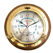 Bey-Berk International Brass Porthole Tide and Time Clock on Oak T.P.