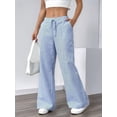 thumbnail image 4 of Women'S Striped Wide Leg Lounge Wear Pants Elastic Waist High Waisted Trousers with Pockets Sky Blue M, 4 of 9