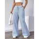 thumbnail image 4 of Pantalones de Salón A Rayas de Pierna para Mujer, Cintura Elástica y Bolsillos Azul XXL, 4 of 9