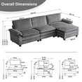 thumbnail image 4 of Ktaxon 120" W Sectional Convertible Sofa L Shaped Modular Couch with Chaise Corduroy Sleeper Set with 3 Oversized Seats Gray, 4 of 7