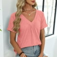 thumbnail image 7 of Staron Summer Casual V-Neck Short Sleeve Blouse for Women Solid Color Fashion Top Loose Comfy Relaxed Vacation Travel Party Shirt, Pink S, 7 of 7