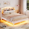 thumbnail image 5 of Velvet Upholstered Queen Size Platform Bed with LED Lights and Charging Station, Queen Size Princess Bed Frame With Headboard,Guardrail,Crystal Button, No Box Spring Needed,Beige, 5 of 8