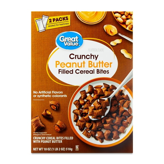 Great Value Crunchy Peanut Butter Filled Breakfast Cereal Bites, 18 oz