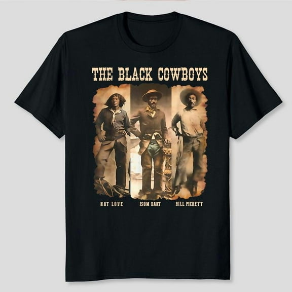 Black Cowboy Western Rodeo Melanin Black History Texas Men T-Shirt, Men's And Women's Graphic Tee 100% Cotton by TBun, Full Sizes S-5XL