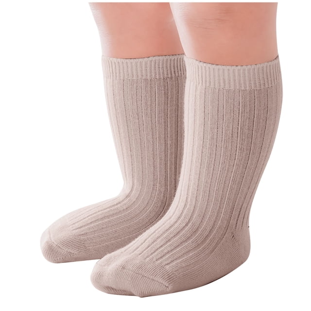 HAiming Kids Crew Socks Double Needle Mid Tube Solid Color Ribbed Knit Children's Sock for Boys Girls