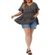 thumbnail image 2 of Blusa de mujer de talla grande Agnes Orinda, estilo bohemio, con flores, escote en V, mangas con volantes, blusas tipo babydoll en capas, 3X, negro y púrpura, 2 of 6