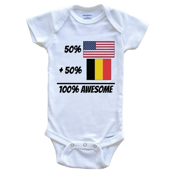 50% American Plus 50% Belgian Equals 100% Awesome Cute Belgium Flag Baby Bodysuit, 0-3 Months White
