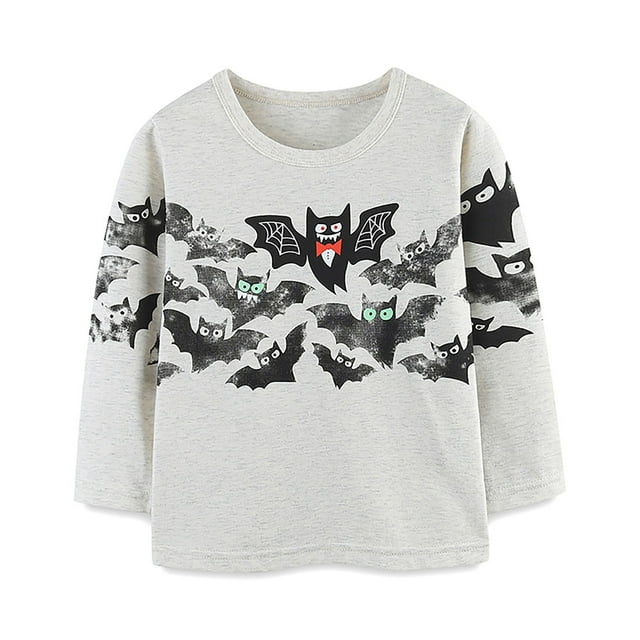 Aocisk Sweat à Capuche Imprimé Chauve-Souris Halloween pour Garçons Mode Automne Col Rond pour Enfants Gris 3-4 Ans
