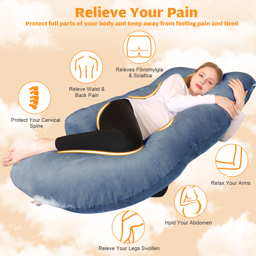 Chilling Home Pregnancy Pillow, 60 inches Full Body Pillow Maternity Pillow for Pregnant Women, Comfort U Shaped Zootzi Pillow with Removable Washable Velvet Cover(Grey, 60 x 28 inches)