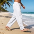 thumbnail image 4 of Uwinwear Men's Loose Fit Linen Pants, Lightweight Drawstring Waist Casual Summer Beach Yoga Trousers White L, 4 of 5