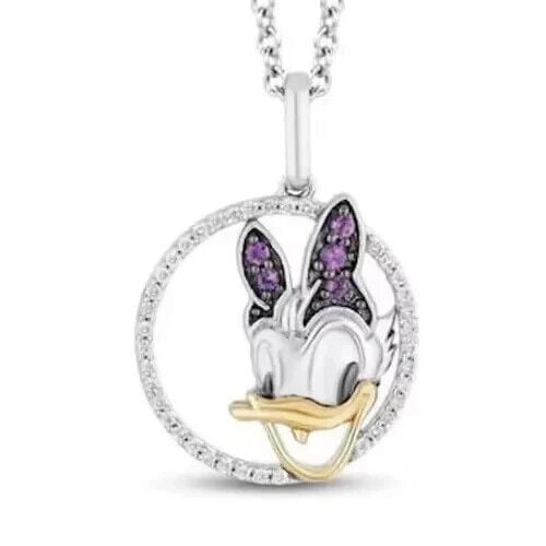 Shop Online 1.20Ct Round Cut Simulated Amethyst Daisy Duck Pendant 14k Two Tone Gold Plated Silver