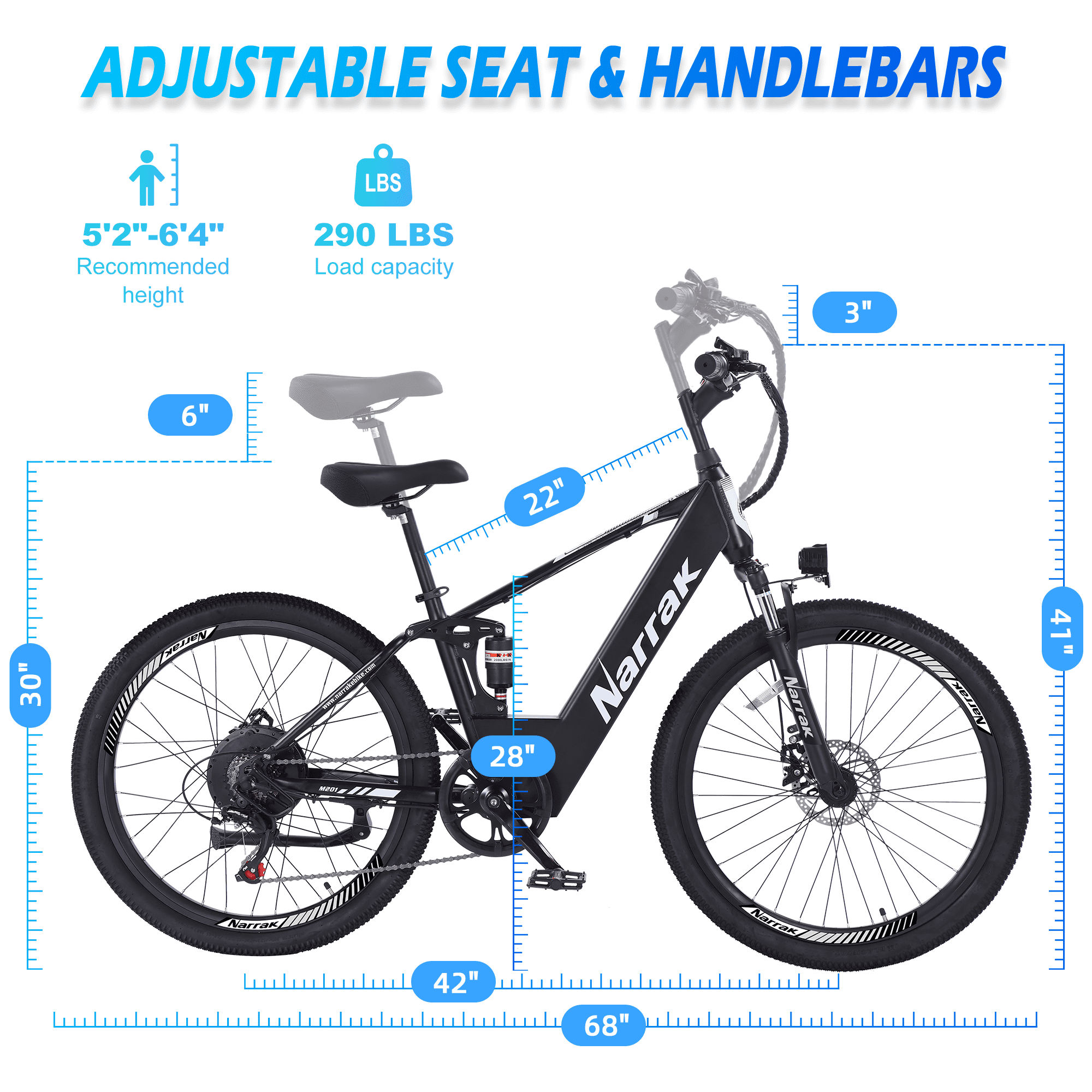 Narrak 26" Electric Bike for Adults, 750W Motor, 48V Built-in Battery Adult Electric Bicycles, Full Suspension Electric Mountain Bike, Step-Over/Thru E Bike,7 Speed