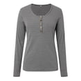 thumbnail image 6 of Womens T Shirts Spring Summer Casual Basic Tees Fashion Loose Long Sleeve V-Neck Striped Top, 6 of 8