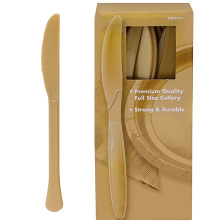 Amscan Big Party Pack Midweight Plastic Knives, 7-1/2", Gold, 100 Knives Per Box, Pack Of 2 Boxes