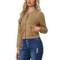thumbnail image 4 of Chaqueta de mujer INSPIRE CHIC de ante sintético, abrigo corto con cuello alzado, cierre de cremallera, chaquetas de moto bomber XS color caqui, 4 of 6