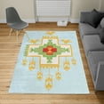 thumbnail image 2 of Tribal Turkish Area Rug, Hand Drawn Dreamcathcher Folkloric Birds Image Ethnic Ikat Design, Soft Carpet for Living Room Decor, 2.6' x 5', Pale Blue Dark Yellow, by Ambesonne, 2 of 4