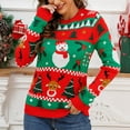 thumbnail image 6 of Hpapadks Women Sweaters Christmas Sweaters Contrast Snowman Deer Cartoon Jacquard Long Sleeve Round Neck Knitwear Halloween Sweater Red L, 6 of 7