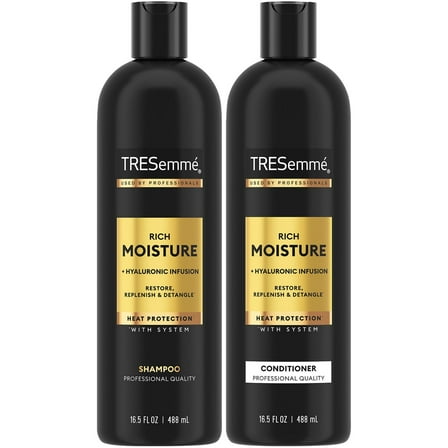 TRESemmé Shampoo and Conditioner Set, Rich Moisture with Hyaluronic Acid – Vitamin-Enriched Hair Products for Dry Hair, Curly, All Hair Types, 16.5 Oz Ea