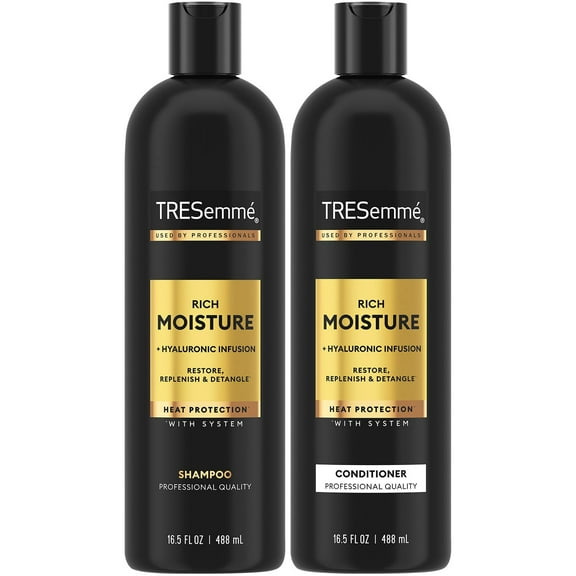 TRESemmé Shampoo and Conditioner Set, Rich Moisture with Hyaluronic Acid – Vitamin-Enriched Hair Products for Dry Hair, Curly, All Hair Types, 16.5 Oz Ea