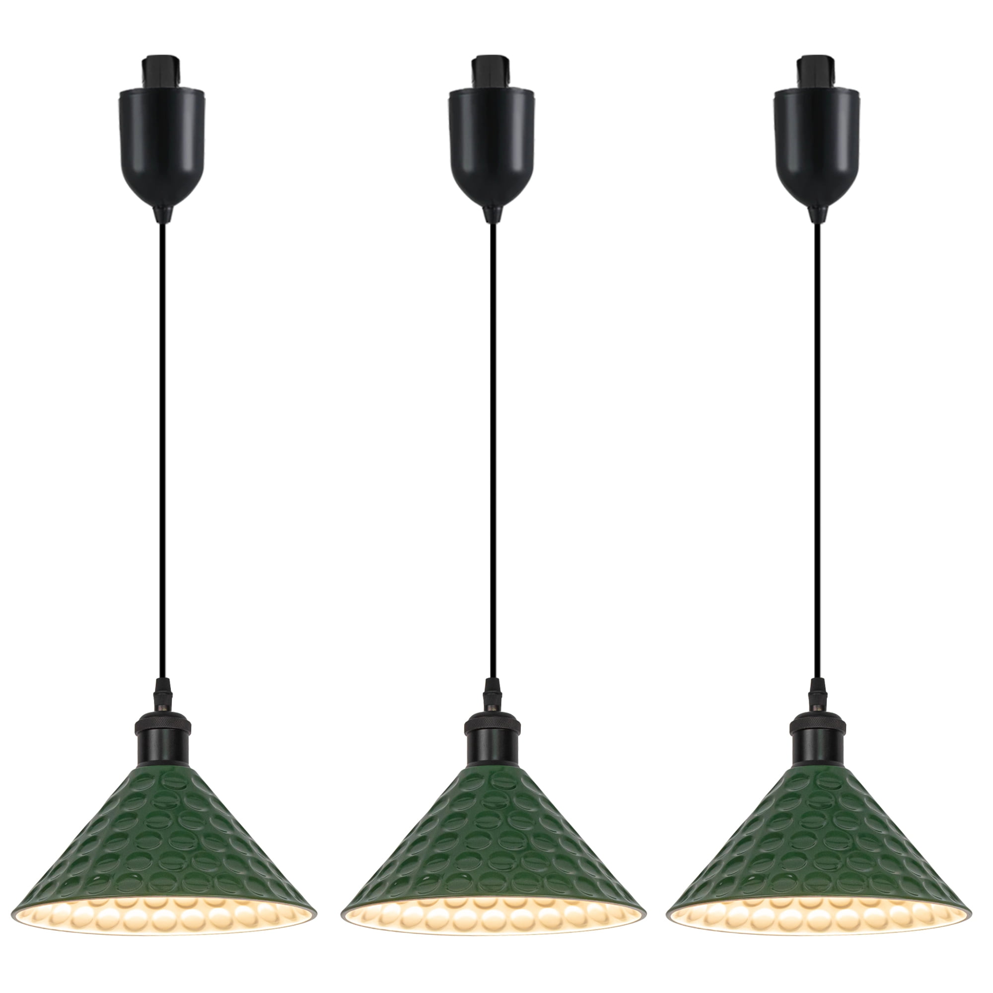 Kiven H-Type 3-Light Track Pendant – Modern Halo Track Lighting With Built-in Cable Wrapper, Adjustable Cord (5"–47"), Black Finish With Gold Inner, E26 Base