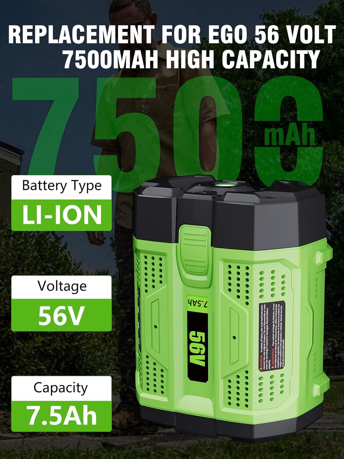 2Pack Upgraded 7.5Ah 56 Volt for EGO Battery High Capacity 56V 7500mAh BA5600T BA1400T BA4200T BA2240 BA2800 BA1120 BA2800T Compatible with EGO All Power Tool and Chargers