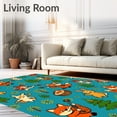 thumbnail image 2 of ODIKA 4'x6' Machine Washable Non-Slip Area Rug, Woodland Symphony Orchestra Animal Band Illustrated Disc High Traffic Rug, Teal, 686381, 2 of 7
