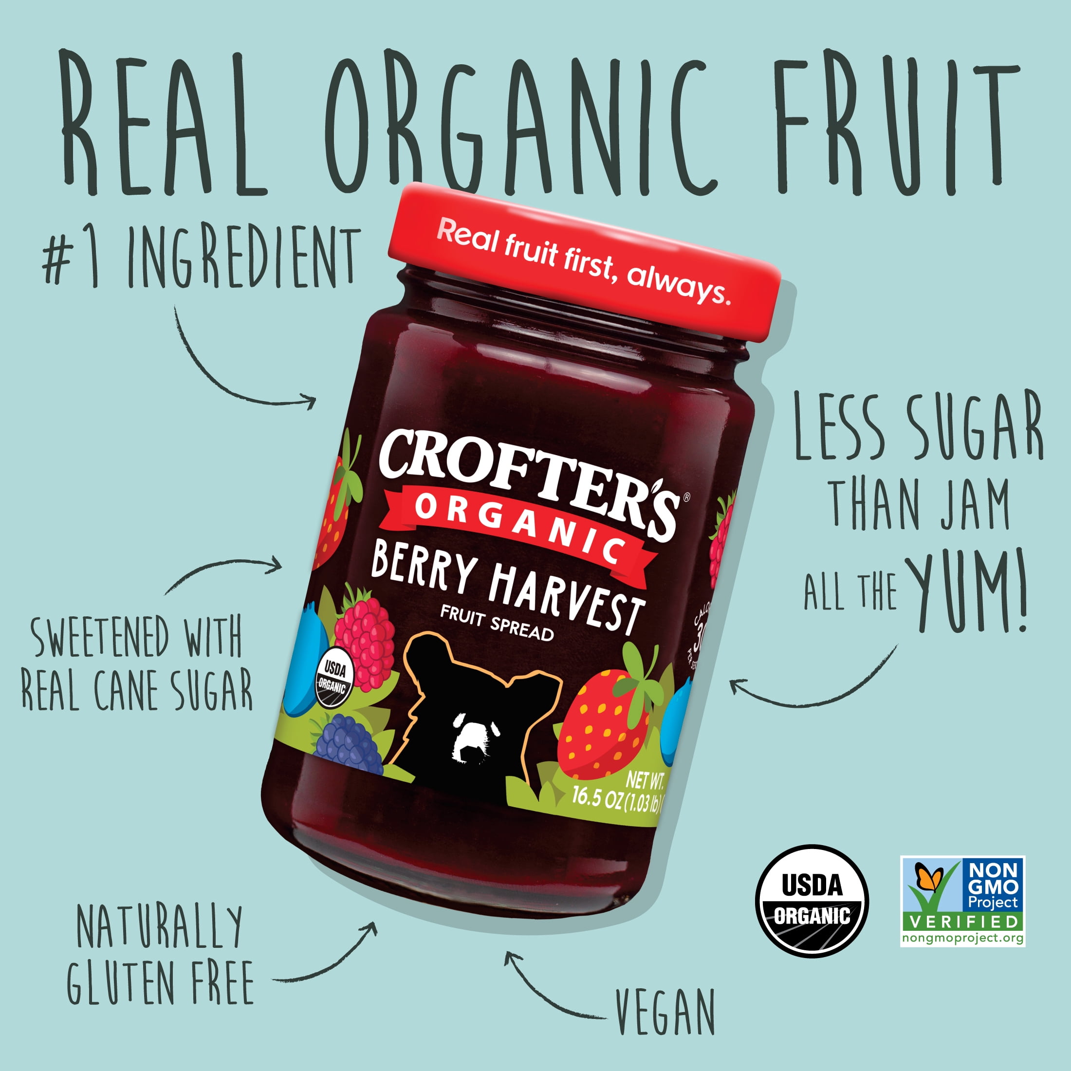 (2 pack) Crofter’s Organic Berry Harvest Premium Fruit Spread, 16.5 oz