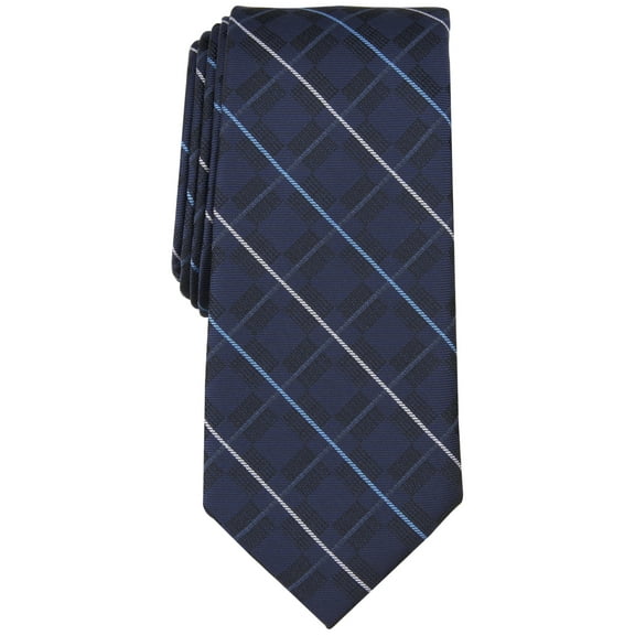 Alfani Men's Tie Canfield Grid Necktie Navy Blue