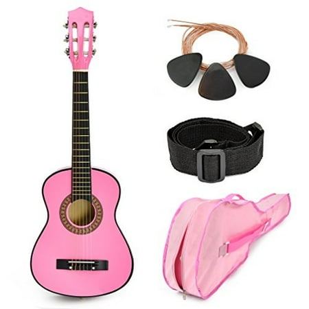 30" Wood Classical Guitar with Case and Accessories, Right-handed, Pink